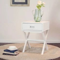 Wholesale 👍 Glitzhome® White Wood X-Shape Side Table with Drawer ⌛ -Glitzhome Sales 29084 1002004046 6