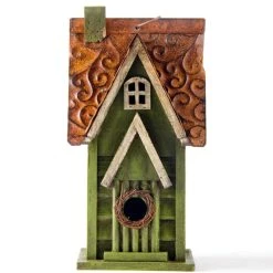 Coupon 💯 Glitzhome® Tall Distressed Green Wood Bird House 🧨