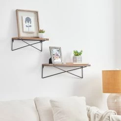 Hot Sale 🔥 Glitzhome® Metal & Wood Mounting Floating Wall Shelves, Set of 2 🥰 -Glitzhome Sales D081417S 3