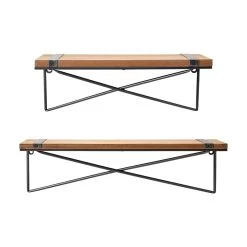 Hot Sale 🔥 Glitzhome® Metal & Wood Mounting Floating Wall Shelves, Set of 2 🥰 -Glitzhome Sales D081417S 5
