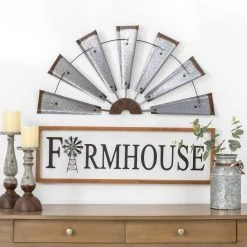 Buy 🛒 Glitzhome® Galvanized Metal Semi-Circle Windmill Wall Décor 💯 -Glitzhome Sales D081474S 2