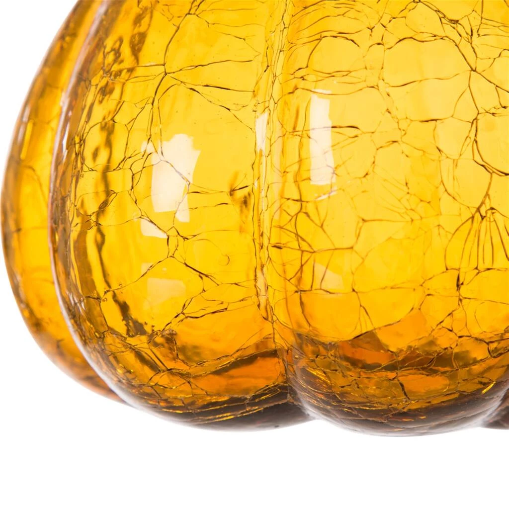 Hot Sale π Glitzhome® Crackle Glass Pumpkin, Amber π₯ 6 Hot Sale π Glitzhome® Crackle Glass Pumpkin, Amber π₯ - Image 4