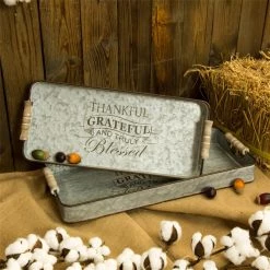 Best Sale ⌛ Glitzhome® Rectactangle Galvanized Iron Tray, Set of 2 ⭐ -Glitzhome Sales D206005S 6