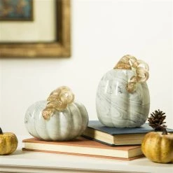 Hot Sale 😍 Glitzhome® Marble Tall Marble Glass Pumpkin, Gray 🛒 -Glitzhome Sales D206008S 7