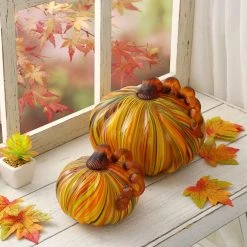 Buy π Glitzhome® Short Glass Pumpkin, Multicolor Stripes π 13 Buy π Glitzhome® Short Glass Pumpkin, Multicolor Stripes π -Glitzhome Sales D206013S 4