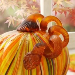 Buy π Glitzhome® Short Glass Pumpkin, Multicolor Stripes π 14 Buy π Glitzhome® Short Glass Pumpkin, Multicolor Stripes π -Glitzhome Sales D206013S 5