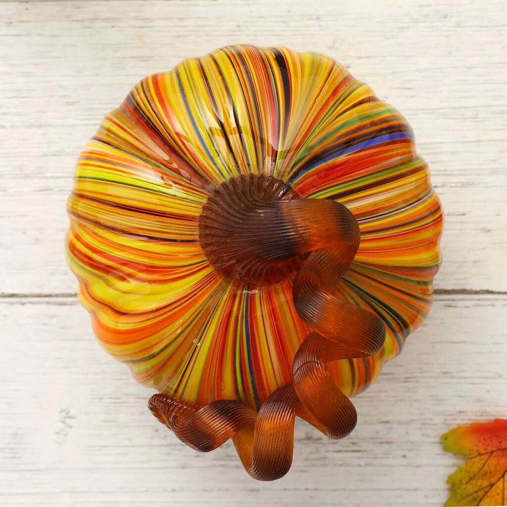 Buy π Glitzhome® Short Glass Pumpkin, Multicolor Stripes π 8 Buy π Glitzhome® Short Glass Pumpkin, Multicolor Stripes π - Image 6