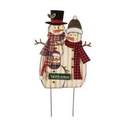 Promo π Glitzhome® 30" Metal π Christmas Snowman Family Yard Stake π