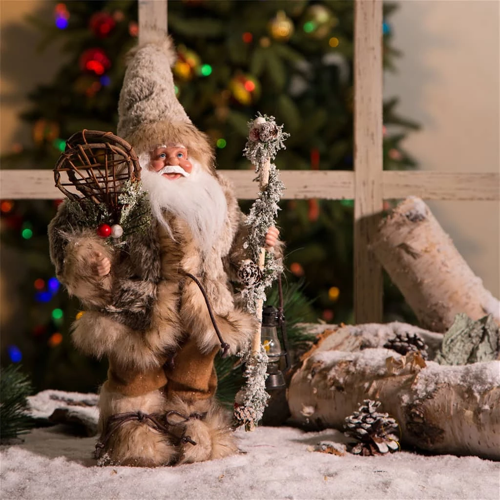 Best deal β€οΈ Glitzhome® 12" π Christmas Light Brown Faux Fur Santa Figurine π 6 Best deal β€οΈ Glitzhome® 12" π Christmas Light Brown Faux Fur Santa Figurine π - Image 4