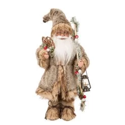 Brand new π Glitzhome® 18" π Christmas Light Brown Faux Fur Santa Figurine β