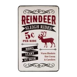 New ❤️ Glitzhome® Reindeer Sleigh Rides Farmhouse Metal Enamel Sign ⭐