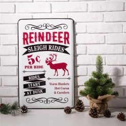 New ❤️ Glitzhome® Reindeer Sleigh Rides Farmhouse Metal Enamel Sign ⭐ -Glitzhome Sales D210725S 7