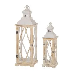 Best Sale 😀 Glitzhome® White Farmhouse Wood & Metal Lantern Set 🎉