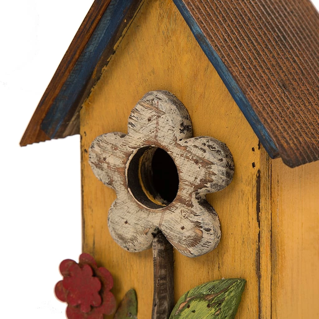 Best Pirce π Glitzhome® Distressed Wooden Birdhouse with Flower π 4 Best Pirce π Glitzhome® Distressed Wooden Birdhouse with Flower π - Image 2