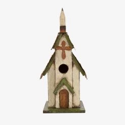 Outlet 😀 Glitzhome® Distressed Wooden Church Birdhouse 🎉