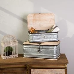 Cheap ❤️ Glitzhome® Galvanized Wood Storage Chest Set 😉 -Glitzhome Sales D216266S 2