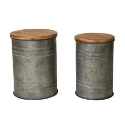 Hot Sale 👍 Glitzhome® Farmhouse Metal & Wood Storage Seat Stool Set 🧨