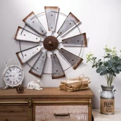 Flash Sale 🔔 Glitzhome® 22" Farmhouse Metal Galvanized Wind Spinner Wall Décor 👏 -Glitzhome Sales D216283S 3