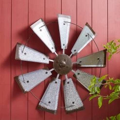 Flash Sale 🔔 Glitzhome® 22" Farmhouse Metal Galvanized Wind Spinner Wall Décor 👏 -Glitzhome Sales D216283S 5