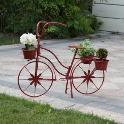 Wholesale 👍 Glitzhome® 25.98" Red Metal Bicycle Planter 🔔 -Glitzhome Sales D216299S 2