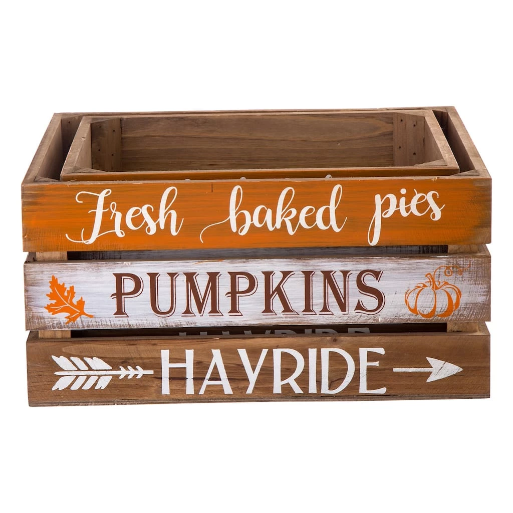 Promo π Glitzhome® Wooden Pumpkin Crate Set π 3 Promo π Glitzhome® Wooden Pumpkin Crate Set π