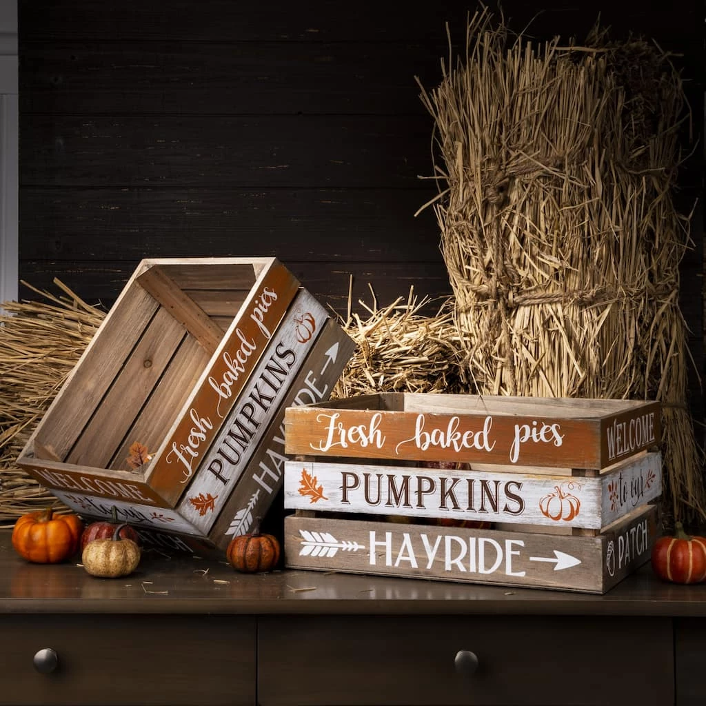 Promo π Glitzhome® Wooden Pumpkin Crate Set π 4 Promo π Glitzhome® Wooden Pumpkin Crate Set π - Image 2