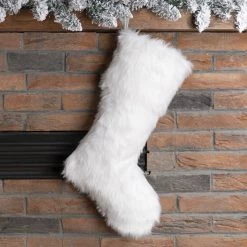 Deals 🔔 Glitzhome® 21" White Plush ❄ Christmas Stocking ⌛ -Glitzhome Sales D231644S 3