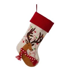 New π Glitzhome® 21" LED Embroidered Reindeer Linen π Christmas Stocking π