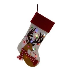New 😀 Glitzhome® 21" LED Embroidered Reindeer Linen 🔔 Christmas Stocking 😉 -Glitzhome Sales D231656S 4