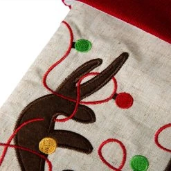 New 😀 Glitzhome® 21" LED Embroidered Reindeer Linen 🔔 Christmas Stocking 😉 -Glitzhome Sales D231656S 5