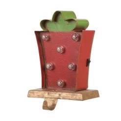 Deals 💯 Glitzhome® 7.5" Marquee LED Gift Box Stocking Holder 👏 -Glitzhome Sales D231688S 5