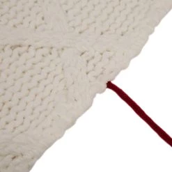 Cheap 🥰 Glitzhome® 52" Knitted White 🎅 Christmas Tree 👗 Skirt with Red Trim & Pom Pom ❤️ -Glitzhome Sales D231691S 5