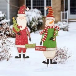 Buy 👍 Glitzhome® 3ft. Metal Snowman & Santa Yard Stake Set 💯 -Glitzhome Sales D231696S 2