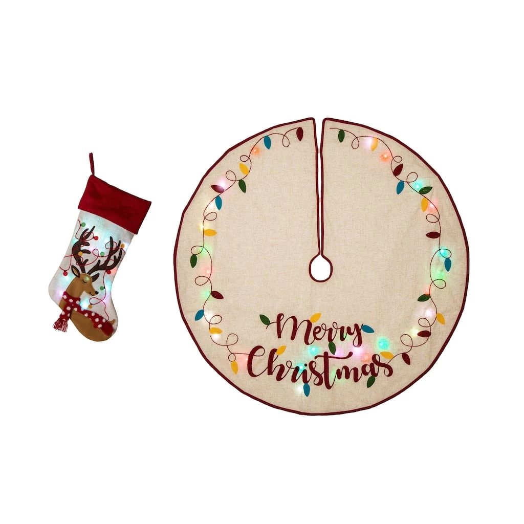 Flash Sale π Glitzhome® LED Embroidered Linen β Christmas Stocking & Tree π Skirt Set β¨ 3 Flash Sale π Glitzhome® LED Embroidered Linen β Christmas Stocking & Tree π Skirt Set β¨
