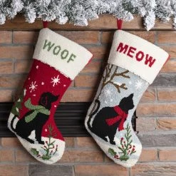 Hot Sale 🧨 Glitzhome® 20" Cat & 🐕 Dog Hooked Stockings, 2ct. 🎉 -Glitzhome Sales D231717S 2