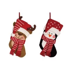Flash Sale 🌟 Glitzhome® 18.9" 3D Penguin & Reindeer Hooked Stockings, 2ct. 🔔