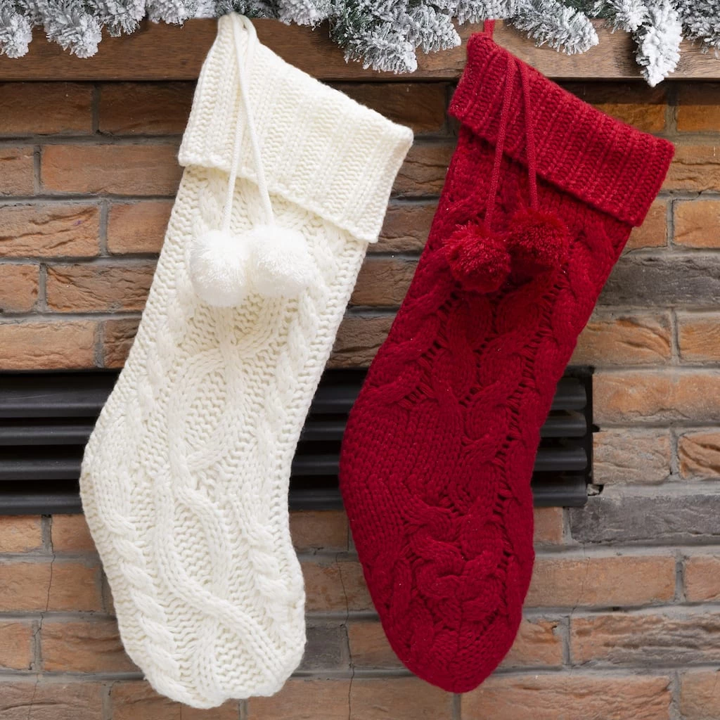 Top 10 π₯ Glitzhome® 24"Knitted π Christmas Stockings with Pom Pom Balls, 2ct. β¨ 4 Top 10 π₯ Glitzhome® 24"Knitted π Christmas Stockings with Pom Pom Balls, 2ct. β¨ - Image 2