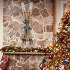 Budget 🌟 Glitzhome® 35" 🎅 Christmas Galvanized Wood Ski Décor 🎁 -Glitzhome Sales D231734S 2