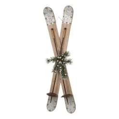 Budget 🌟 Glitzhome® 35" 🎅 Christmas Galvanized Wood Ski Décor 🎁 -Glitzhome Sales D231734S 3