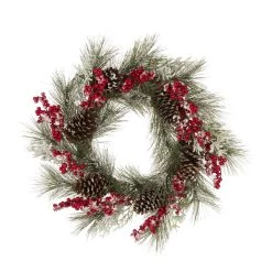 Wholesale 😉 Glitzhome® 24" Flocked Pinecone & Berry Wreath 🎉