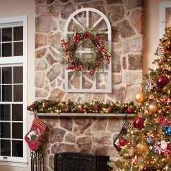 Outlet 😍 Glitzhome® Wooden Window Frame with Flocked Pinecone & Berry Wreath ✨ -Glitzhome Sales D231796S 2