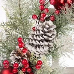 Cheapest ⭐ Glitzhome® Wooden Window Frame with Flocked Pinecone & Ornament Wreath 🤩 -Glitzhome Sales D231798S 4