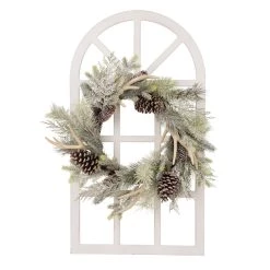 Wholesale 🔔 Glitzhome® Wooden Window Frame with Flocked Pinecone & Antler Wreath ⭐