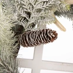 Wholesale 🔔 Glitzhome® Wooden Window Frame with Flocked Pinecone & Antler Wreath ⭐ -Glitzhome Sales D231799S 4