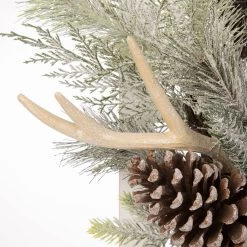 Wholesale 🔔 Glitzhome® Wooden Window Frame with Flocked Pinecone & Antler Wreath ⭐ -Glitzhome Sales D231799S 5