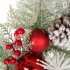 Hot Sale ❤️ Glitzhome® 24" Flocked Pinecone & Red Ornament Wreath ⌛ -Glitzhome Sales D231800S 3