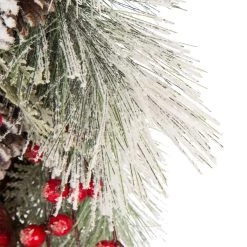 Hot Sale ❤️ Glitzhome® 24" Flocked Pinecone & Red Ornament Wreath ⌛ -Glitzhome Sales D231800S 5