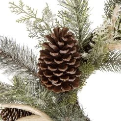 Discount 🤩 Glitzhome 24" Flocked Pinecone & Antler Wreath 😉 -Glitzhome Sales D231801S 3