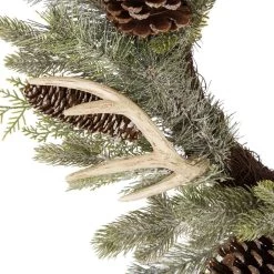 Discount 🤩 Glitzhome 24" Flocked Pinecone & Antler Wreath 😉 -Glitzhome Sales D231801S 5