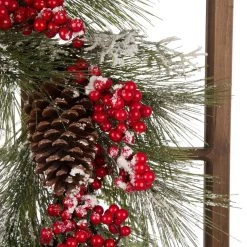 Best reviews of 👏 Glitzhome® Natural Wooden Window Frame with Flocked Pinecone & Berry Wreath 👏 -Glitzhome Sales D231804S 5